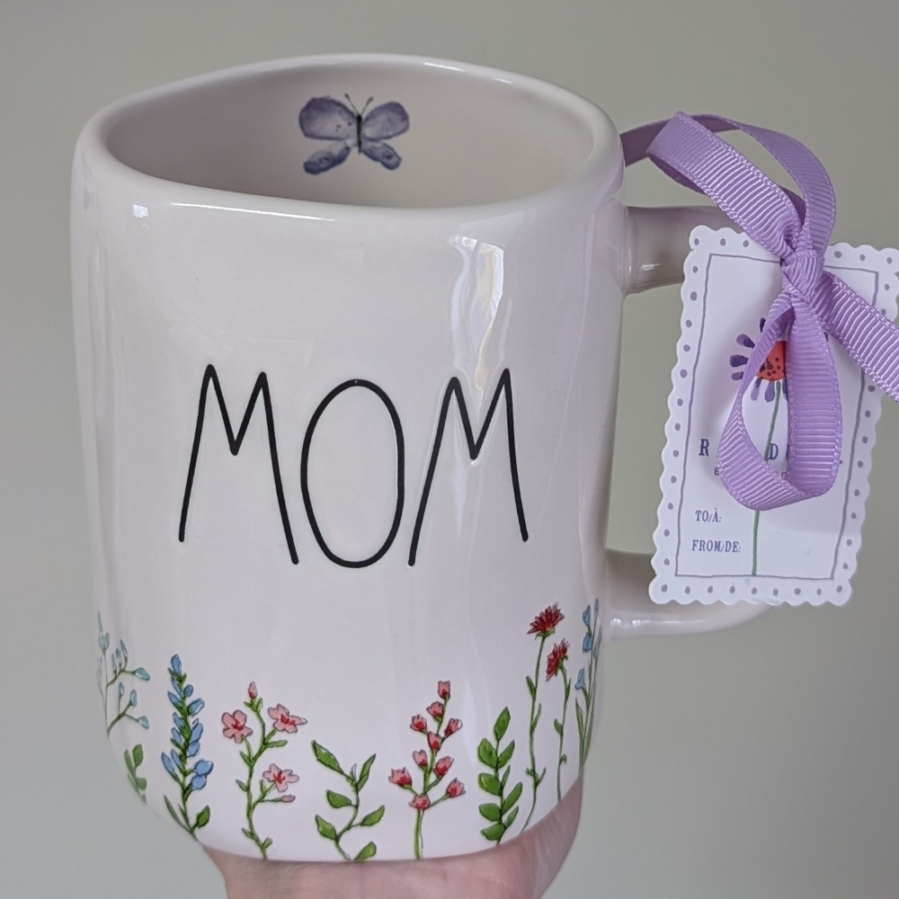 Rae Dunn MOM Mug with Wraparound Floral Design and Butterfly Detail 🦋
